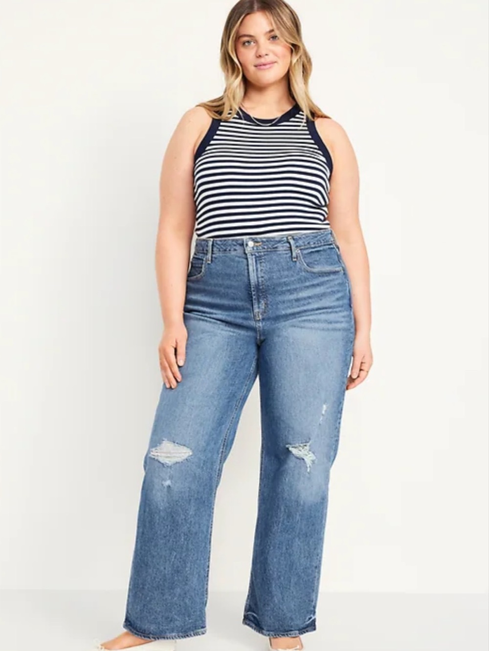 Old Navy Wide-Leg Extra High Waisted Sky-Hi Distressed Ripped Jeans, Size 16
